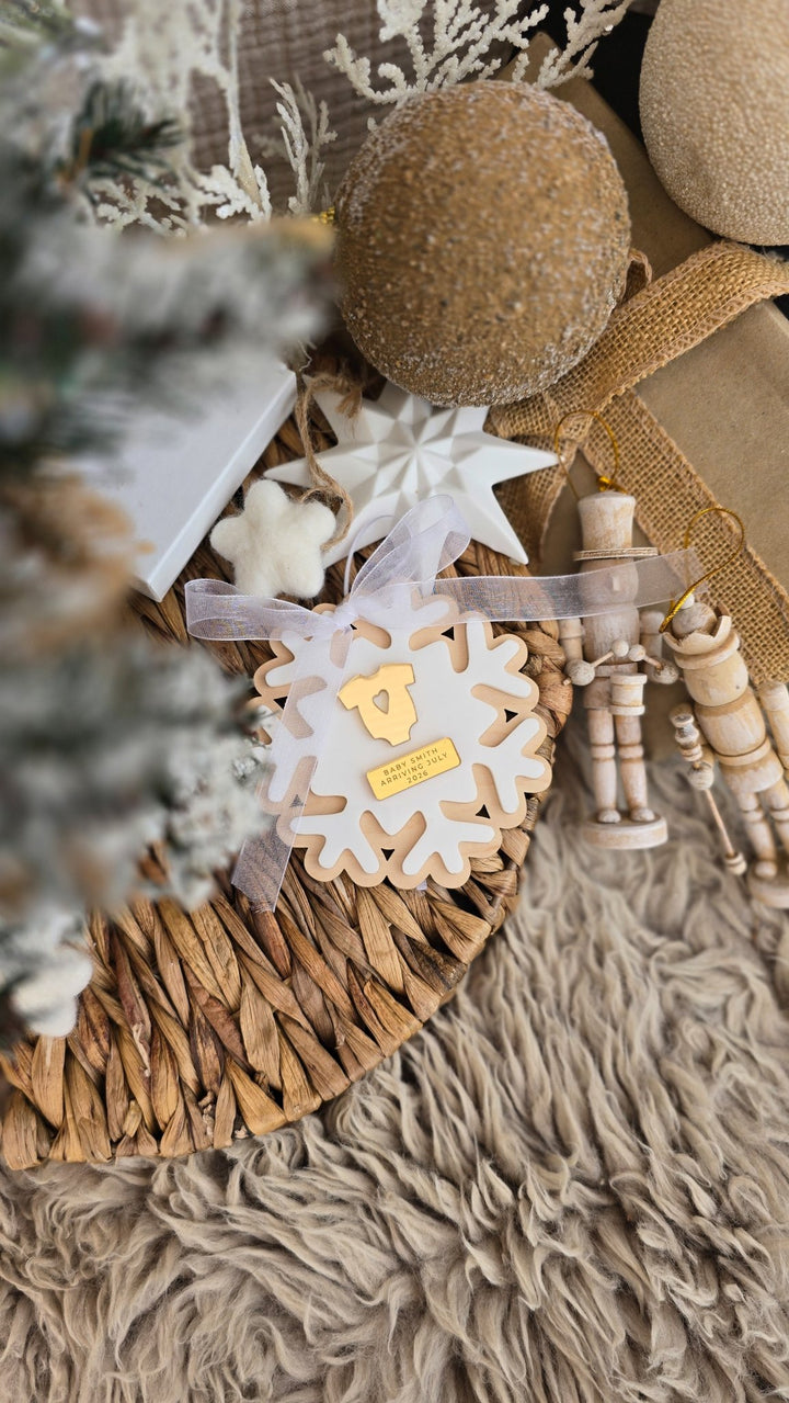 Personalised Pregnancy Announcement Snowflake | Christmas Baby Reveal Decoration - TilleyTree