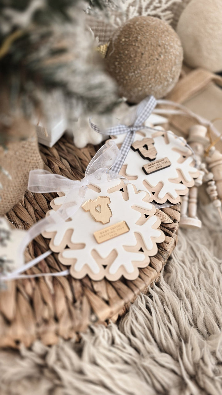 Personalised Pregnancy Announcement Snowflake | Christmas Baby Reveal Decoration - TilleyTree