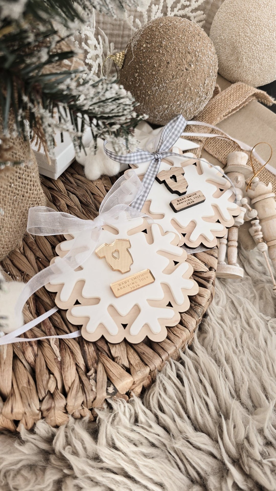 Personalised Pregnancy Announcement Snowflake | Christmas Baby Reveal Decoration - TilleyTree