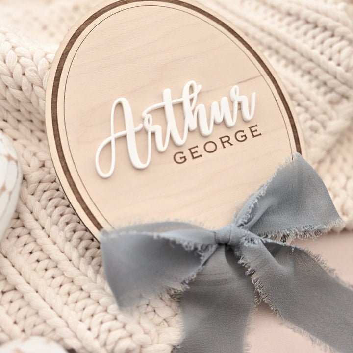 Script Font Oval Baby Name Plaque - TilleyTree