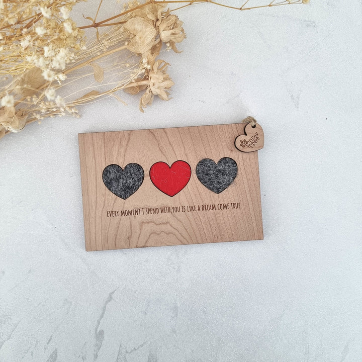 3 little hearts - Wooden Occasion Card - TilleyTree