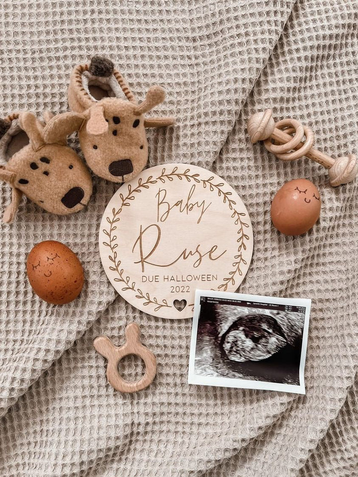 Birth Announcement Baby Arrival Wooden Disc - TilleyTree