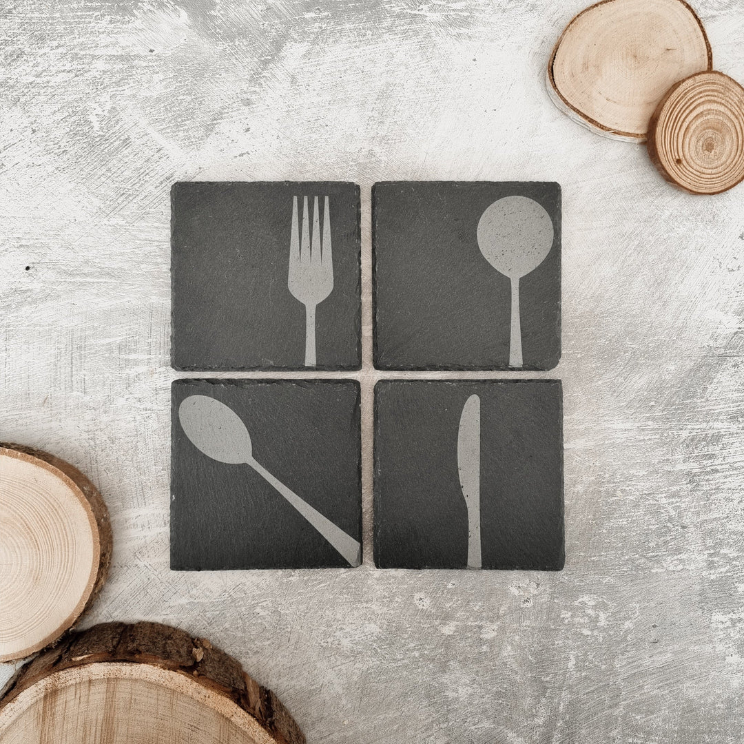 Cutlery Design Slate Coasters - TilleyTree