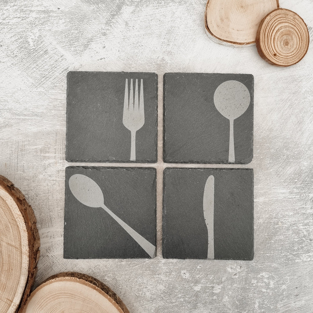 Cutlery Design Slate Coasters - TilleyTree