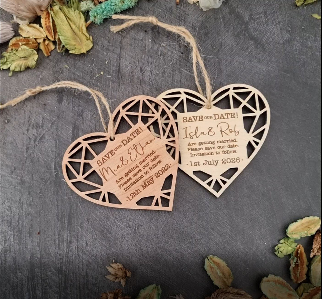 Geometric Heart Wooden Save the Date - TilleyTree