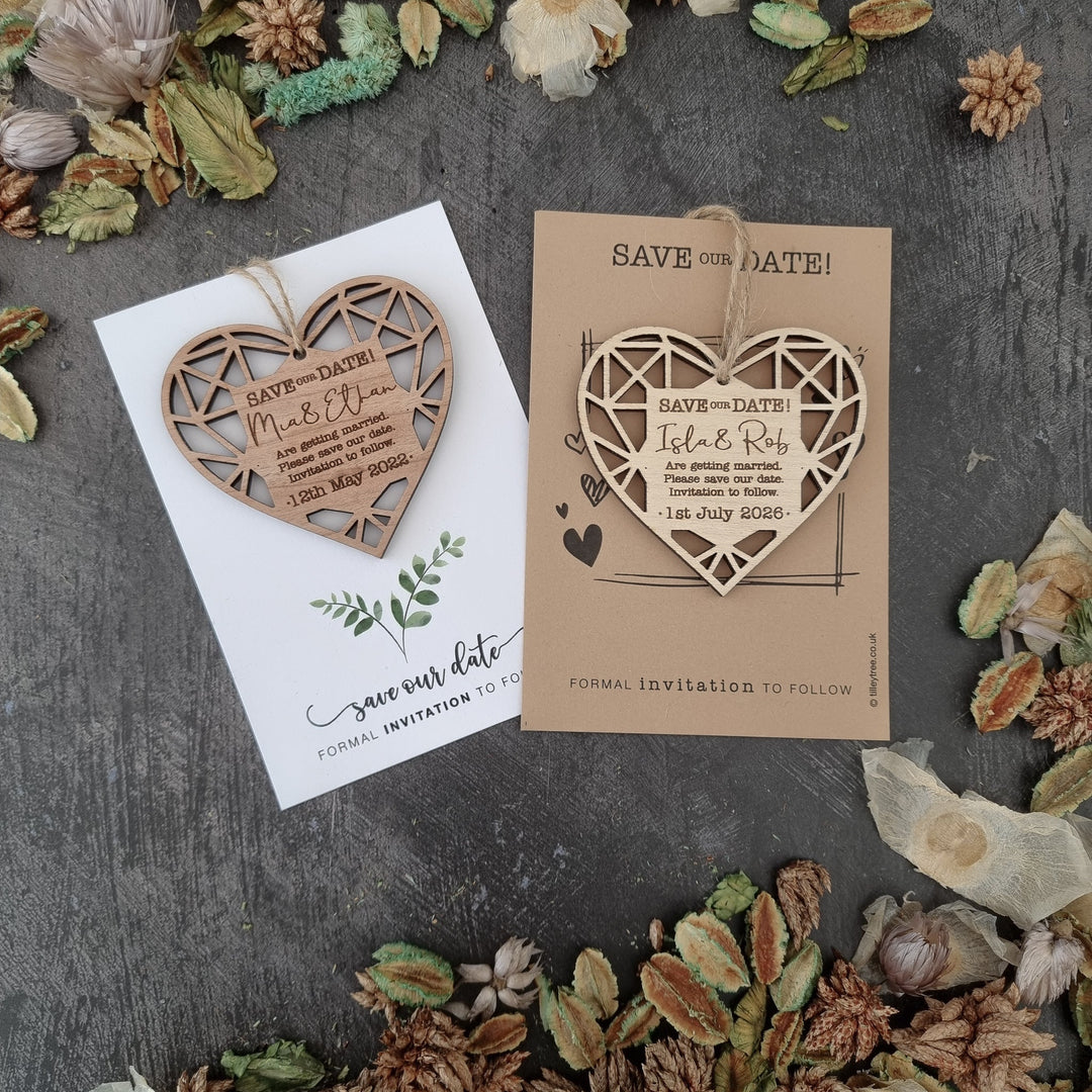 Geometric Heart Wooden Save the Date - TilleyTree