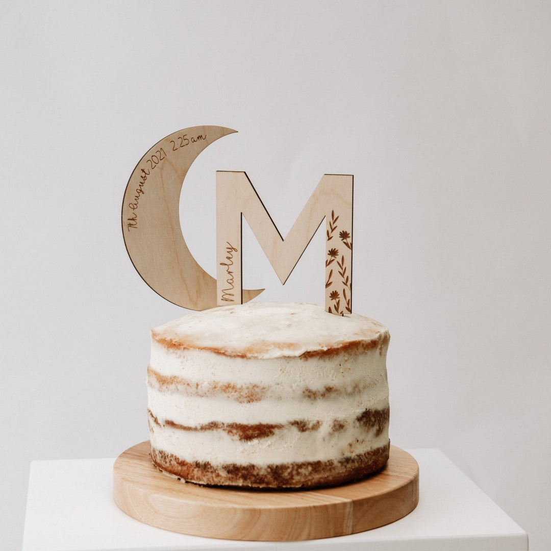 Moon and Initial - Reusable Cake Topper - TilleyTree