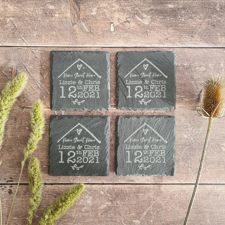 New Home Personalised Slate Coasters - TilleyTree