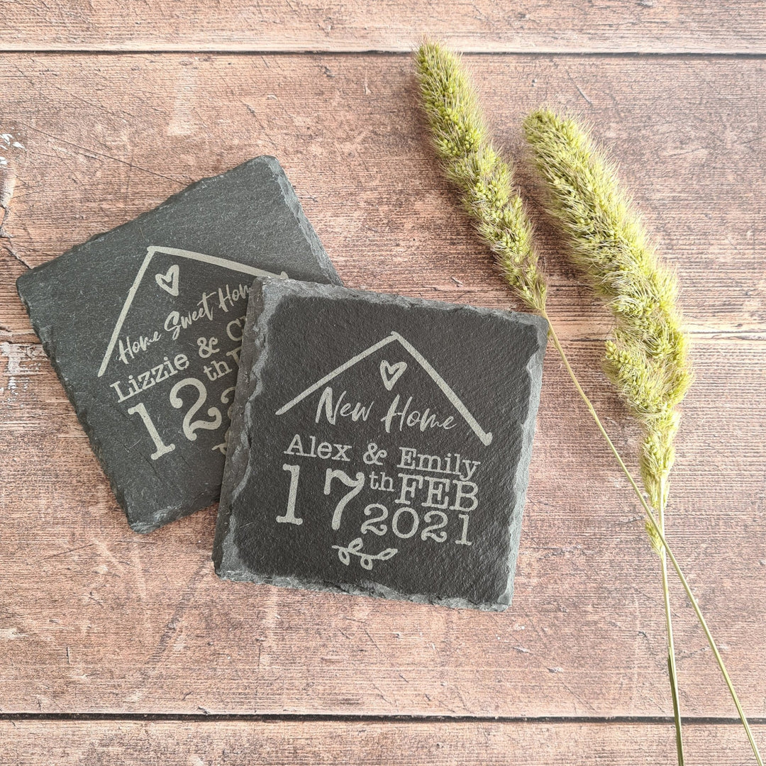 New Home Personalised Slate Coasters - TilleyTree