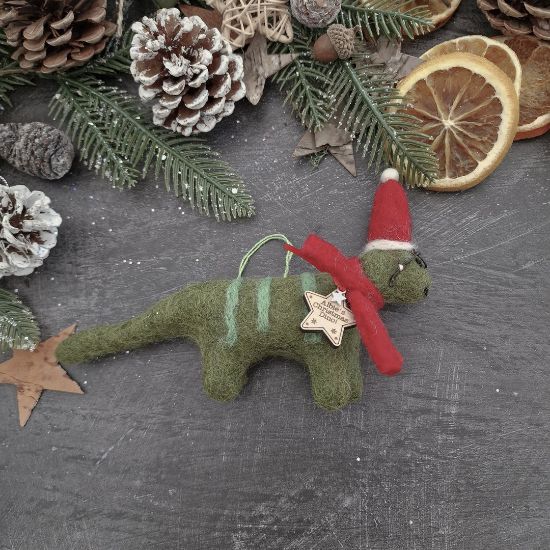 Personalised Needlefelt Christmas Dinosaur - TilleyTree