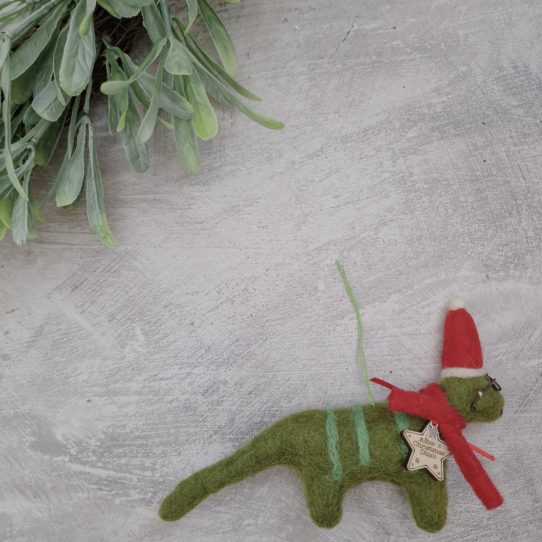 Personalised Needlefelt Christmas Dinosaur - TilleyTree