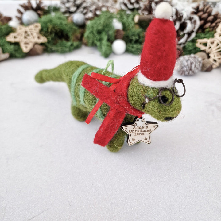 Personalised Needlefelt Christmas Dinosaur - TilleyTree