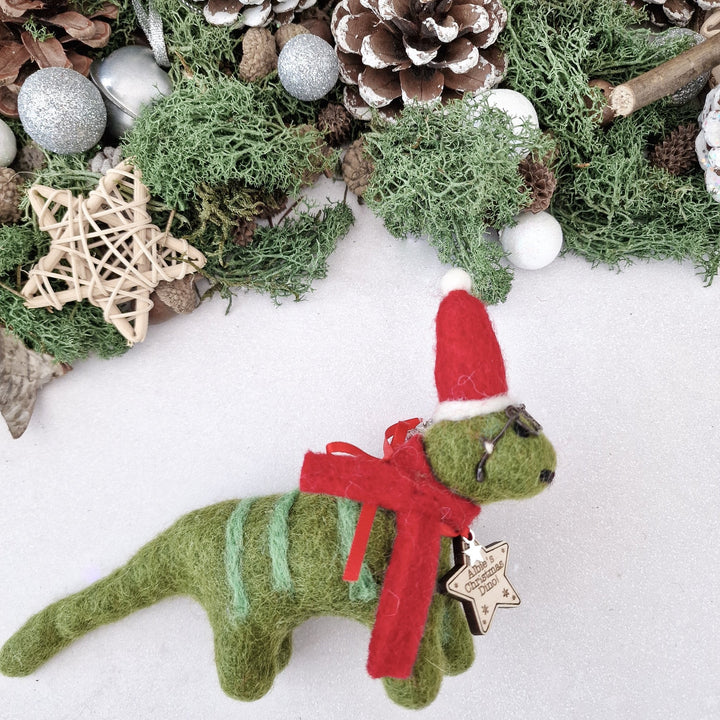 Personalised Needlefelt Christmas Dinosaur - TilleyTree