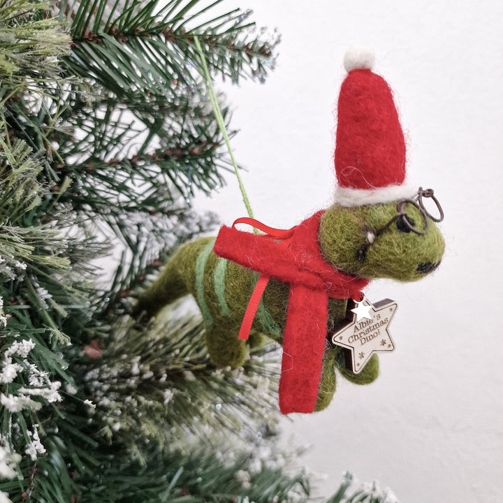 Personalised Needlefelt Christmas Dinosaur - TilleyTree