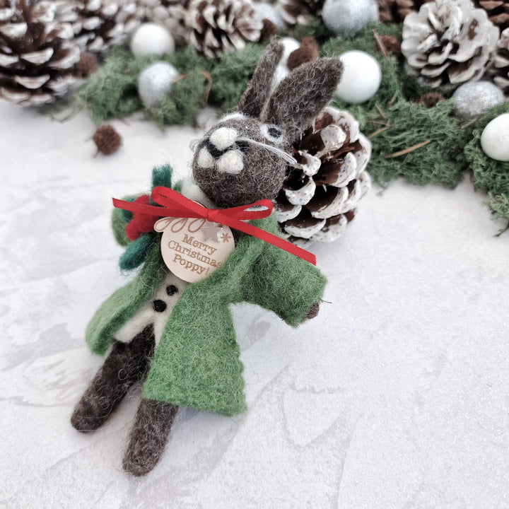 Personalised Needlefelt Christmas Hare - TilleyTree