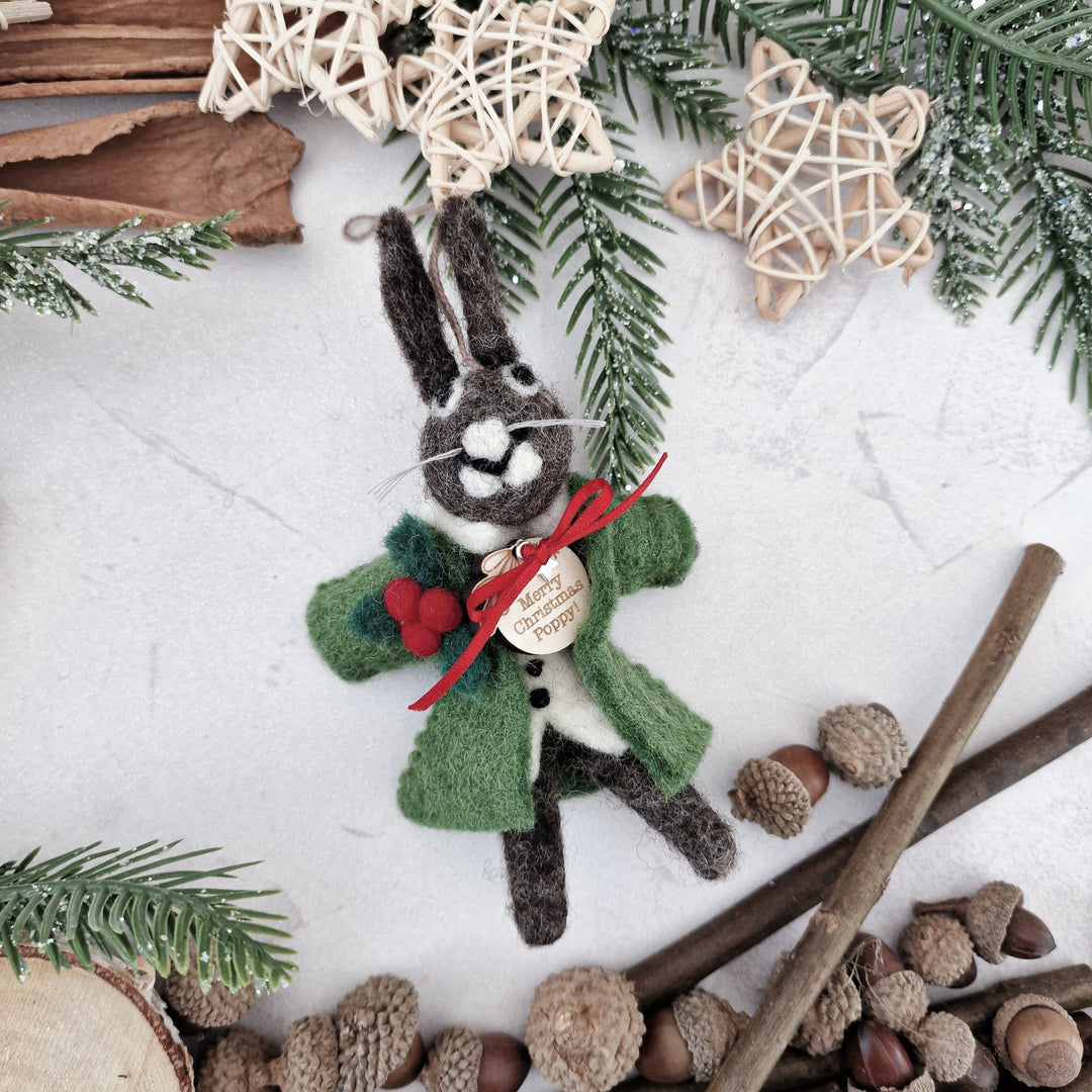 Personalised Needlefelt Christmas Hare - TilleyTree