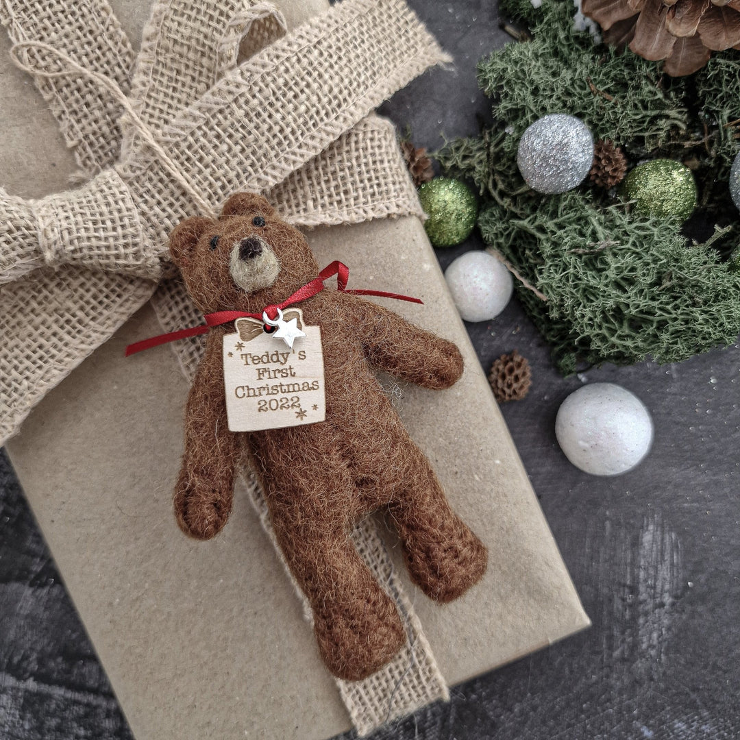 Personalised Needlefelt Teddy Bear - TilleyTree