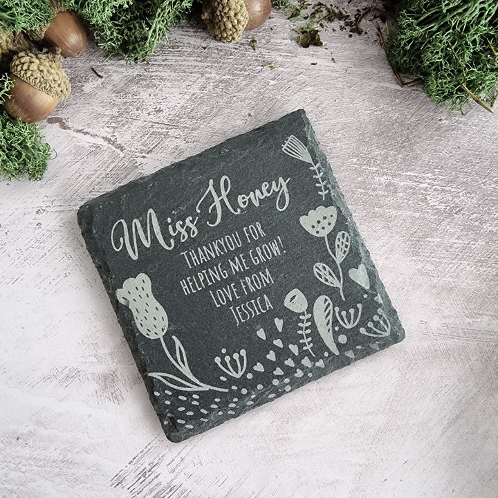 Personalised Slate Coaster - Floral Style - TilleyTree