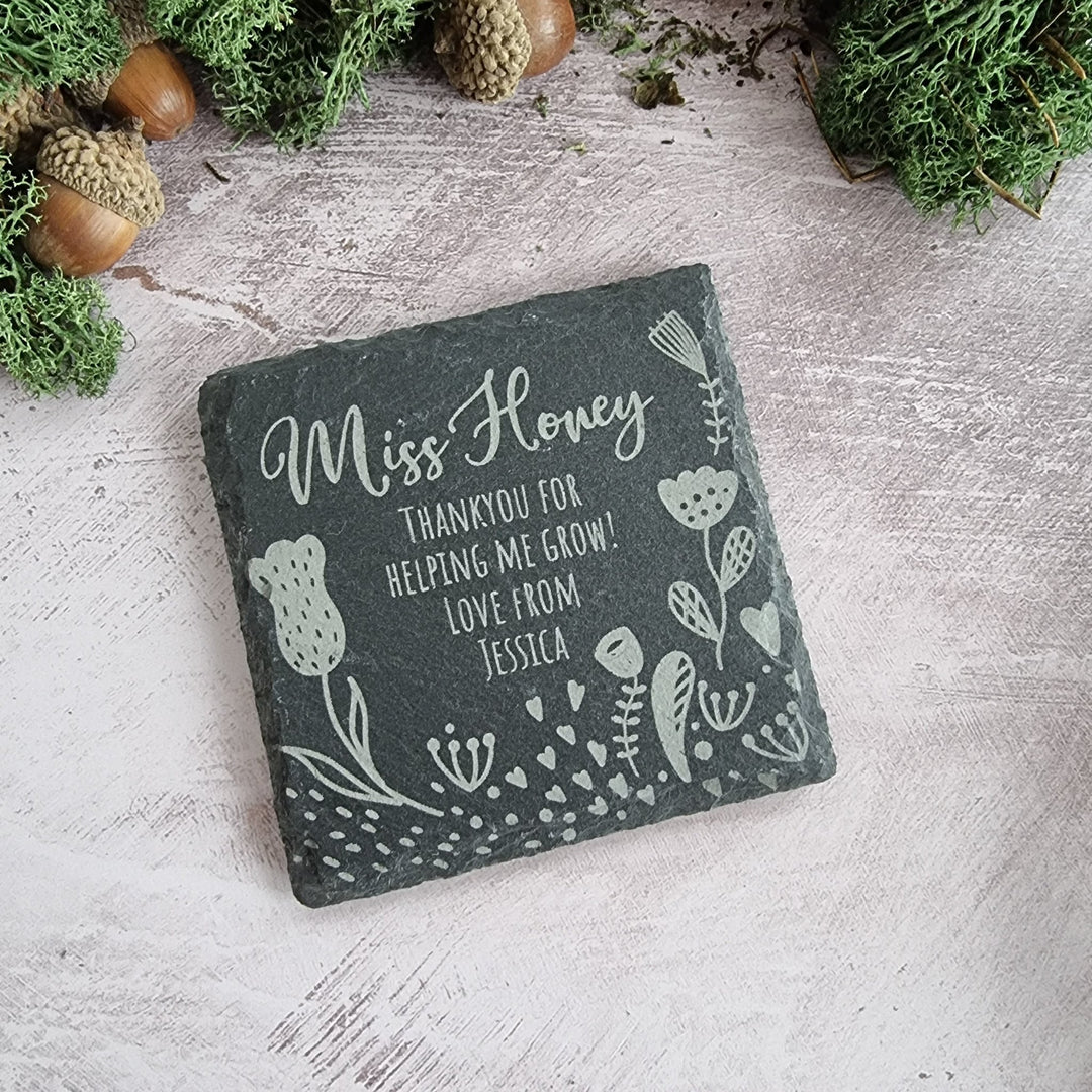 Personalised Slate Coaster - Floral Style - TilleyTree