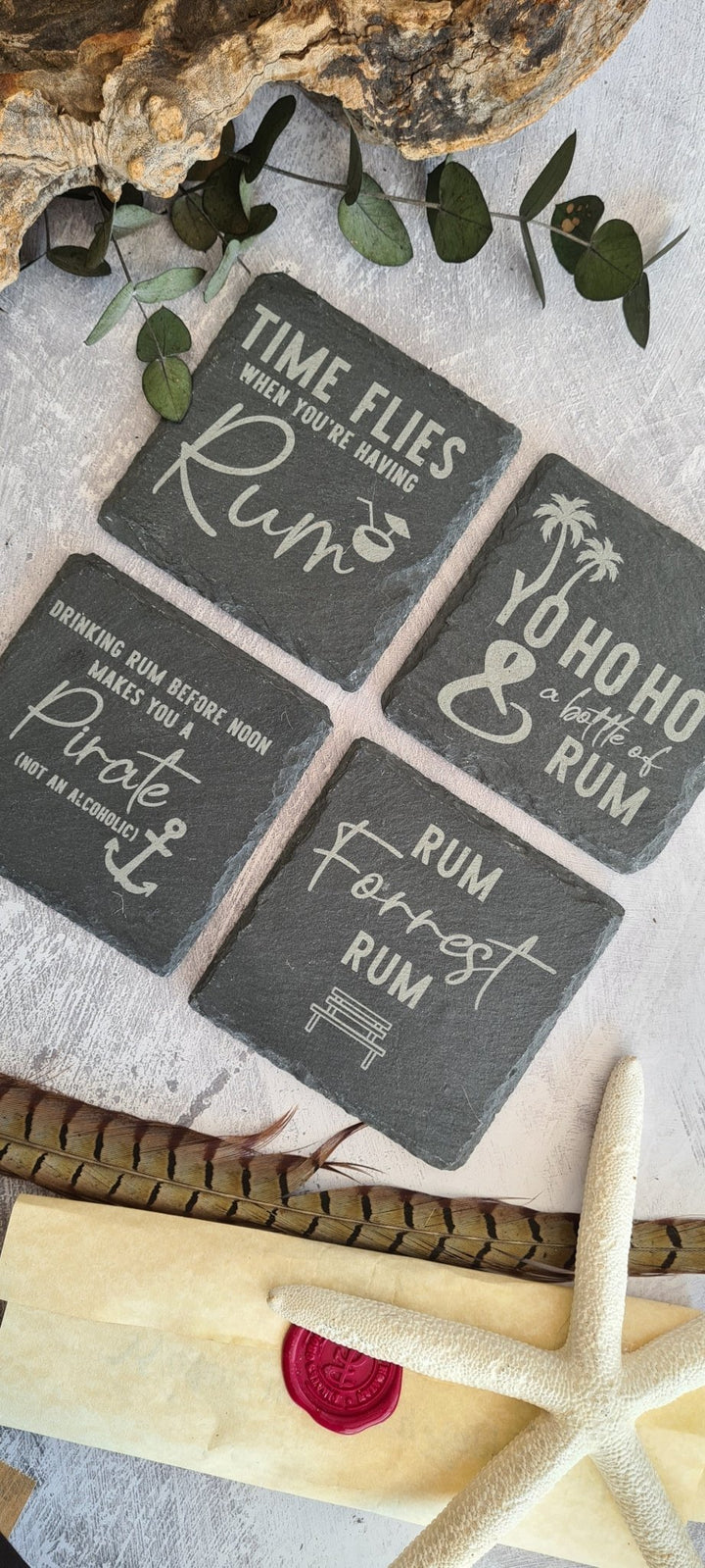 Rum Themed Slate Coasters