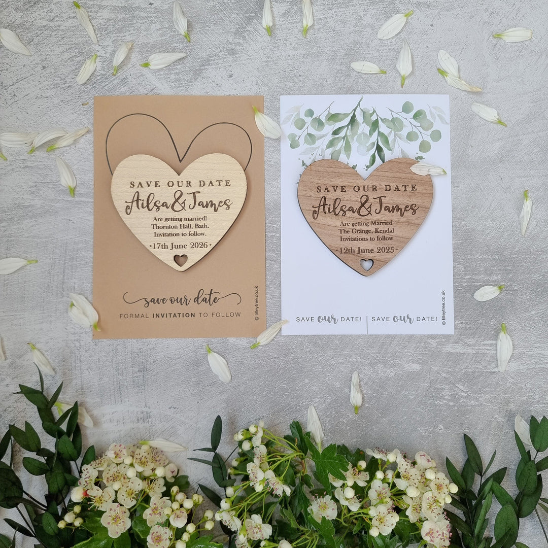 Simple Heart Wooden Save the Date - TilleyTree