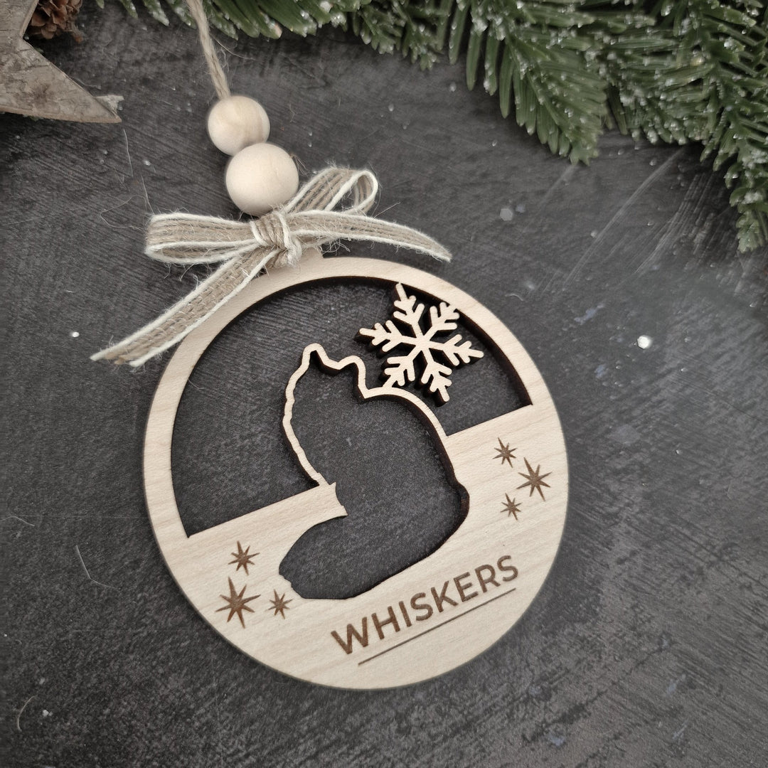 Snowflake Personalised Cat Christmas Ornament - TilleyTree