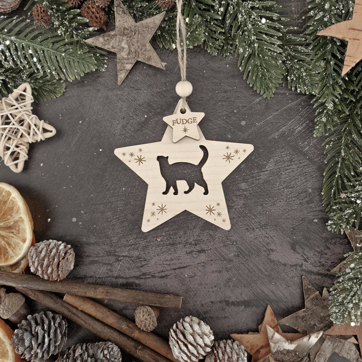 Star Shape Personalised Cat & All Pets Christmas Ornament - TilleyTree