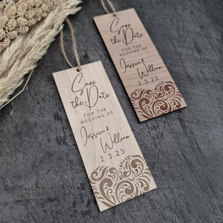 Swirly Heart Wooden Save the Date Invitations - TilleyTree