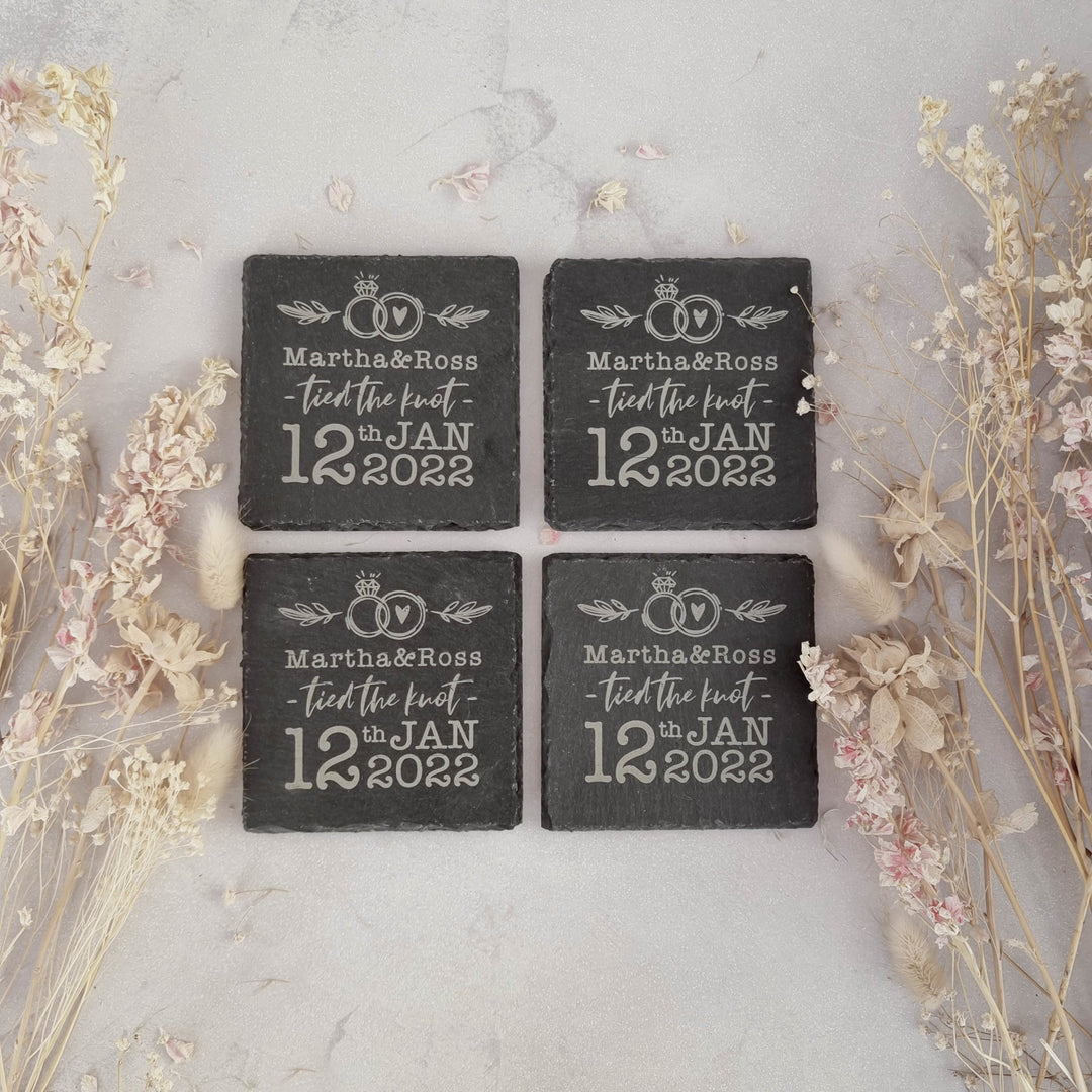 Wedding / Engagement / Nikkah Personalised Slate Coasters - TilleyTree